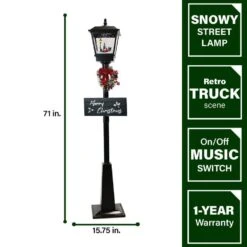 71 In. Christmas Musical Street Lamp With Car Scene, 2 Signs, Cascading Snow, And Christmas Carols -Christmas Decor Shop fraser hill farm christmas figurines fssl071a blk1 40 1000