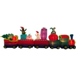 6 Ft. Santa Holding A Gift Christmas Inflatable -Christmas Decor Shop fraser hill farm christmas inflatables fhfintrain021 1l 77 1000