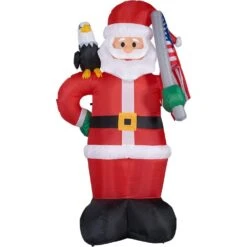 8 Ft. Americana Santa With Bald Eagle Christmas Inflatable With Lights