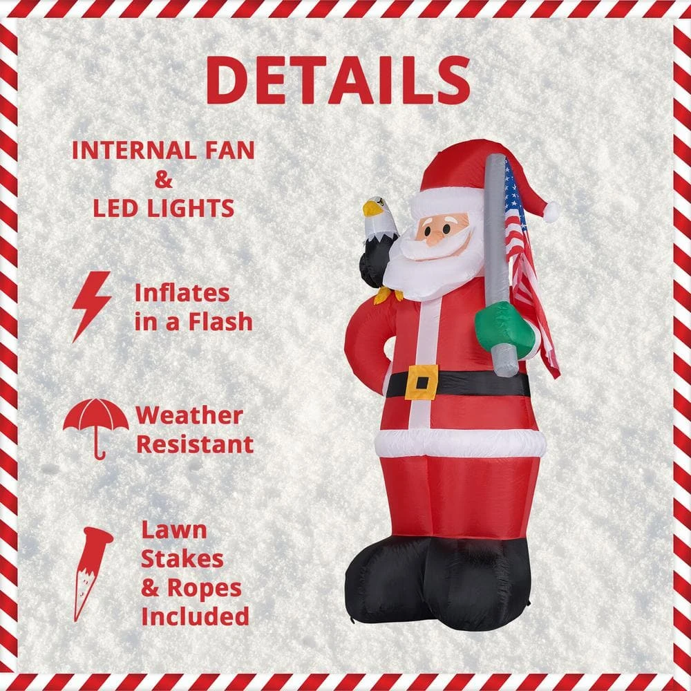 8 Ft. Americana Santa With Bald Eagle Christmas Inflatable With Lights 6 8 Ft. Americana Santa With Bald Eagle Christmas Inflatable With Lights - Image 4