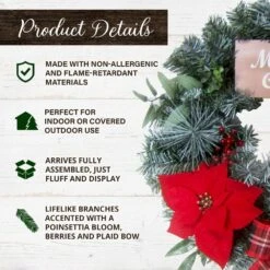 24 In. Artificial Christmas Wreath With A Poinsettia Bloom, Bow, And Merry Christmas Wooden Sign -Christmas Decor Shop fraser hill farm christmas wreaths ff024chwr008 0gr rd 40 1000
