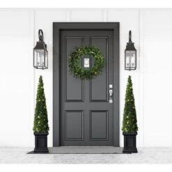 24 In. Boxwood Green Christmas Wreath With Warm White LED Lights, Christmas Decor -Christmas Decor Shop fraser hill farm christmas wreaths ffbx024w 5gr 31 1000