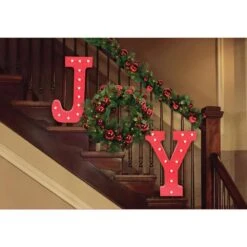 23 In. Artificial Chrismtas Wreath With 2 Garlands And J And Y Marquee Styled LED Light -Christmas Decor Shop fraser hill farm christmas wreaths ffchdec001 joy e1 1000
