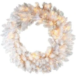 2.5 Ft. Artificial Icy Fir Christmas Wreath Arrangement With Cool White LED Twinkle Lights