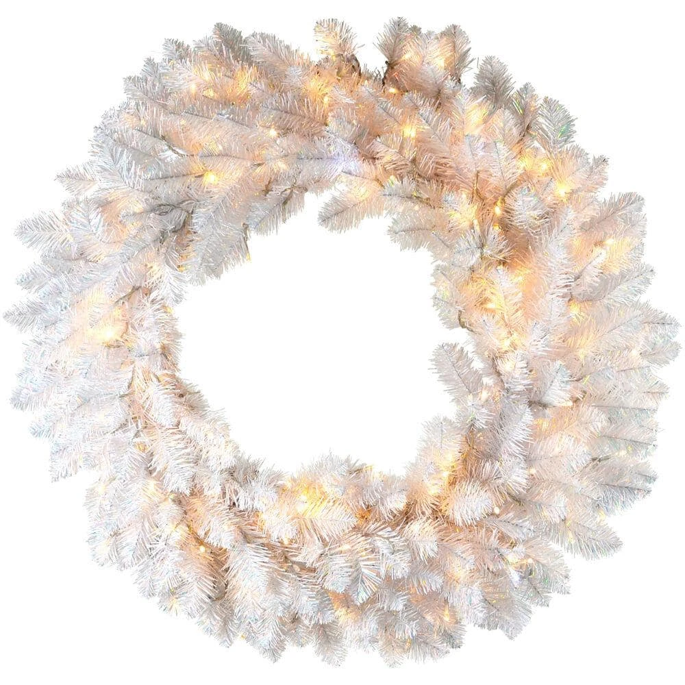 2.5 Ft. Artificial Icy Fir Christmas Wreath Arrangement With Cool White LED Twinkle Lights 3 2.5 Ft. Artificial Icy Fir Christmas Wreath Arrangement With Cool White LED Twinkle Lights