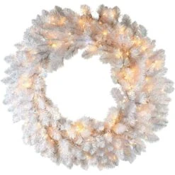 36 In. Artificial Christmas Wreath With Cool White LED Twinkle Lights