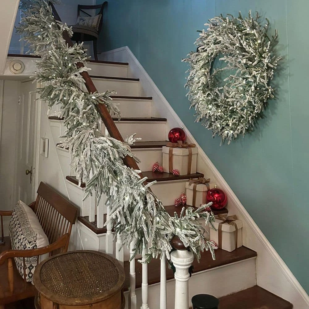 36 In. Light Flocked Battery Operated Prelit LED Artificial Christmas Wreath With Timer 11 36 In. Light Flocked Battery Operated Prelit LED Artificial Christmas Wreath With Timer - Image 9