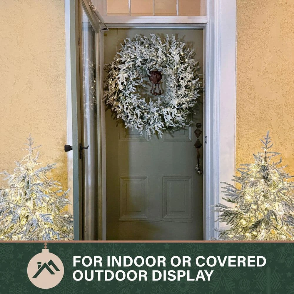 36 In. Light Flocked Battery Operated Prelit LED Artificial Christmas Wreath With Timer 8 36 In. Light Flocked Battery Operated Prelit LED Artificial Christmas Wreath With Timer - Image 6