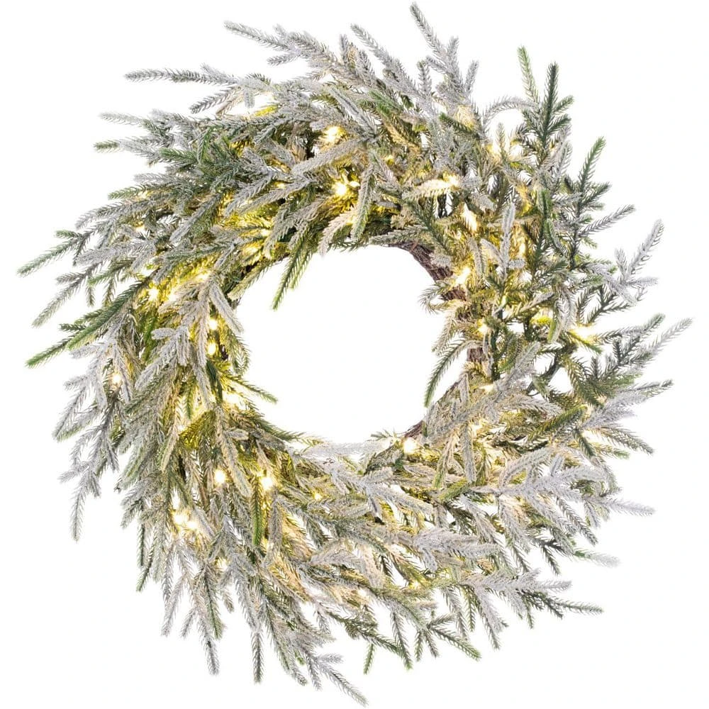 36 In. Light Flocked Battery Operated Prelit LED Artificial Christmas Wreath With Timer 15 36 In. Light Flocked Battery Operated Prelit LED Artificial Christmas Wreath With Timer - Image 13