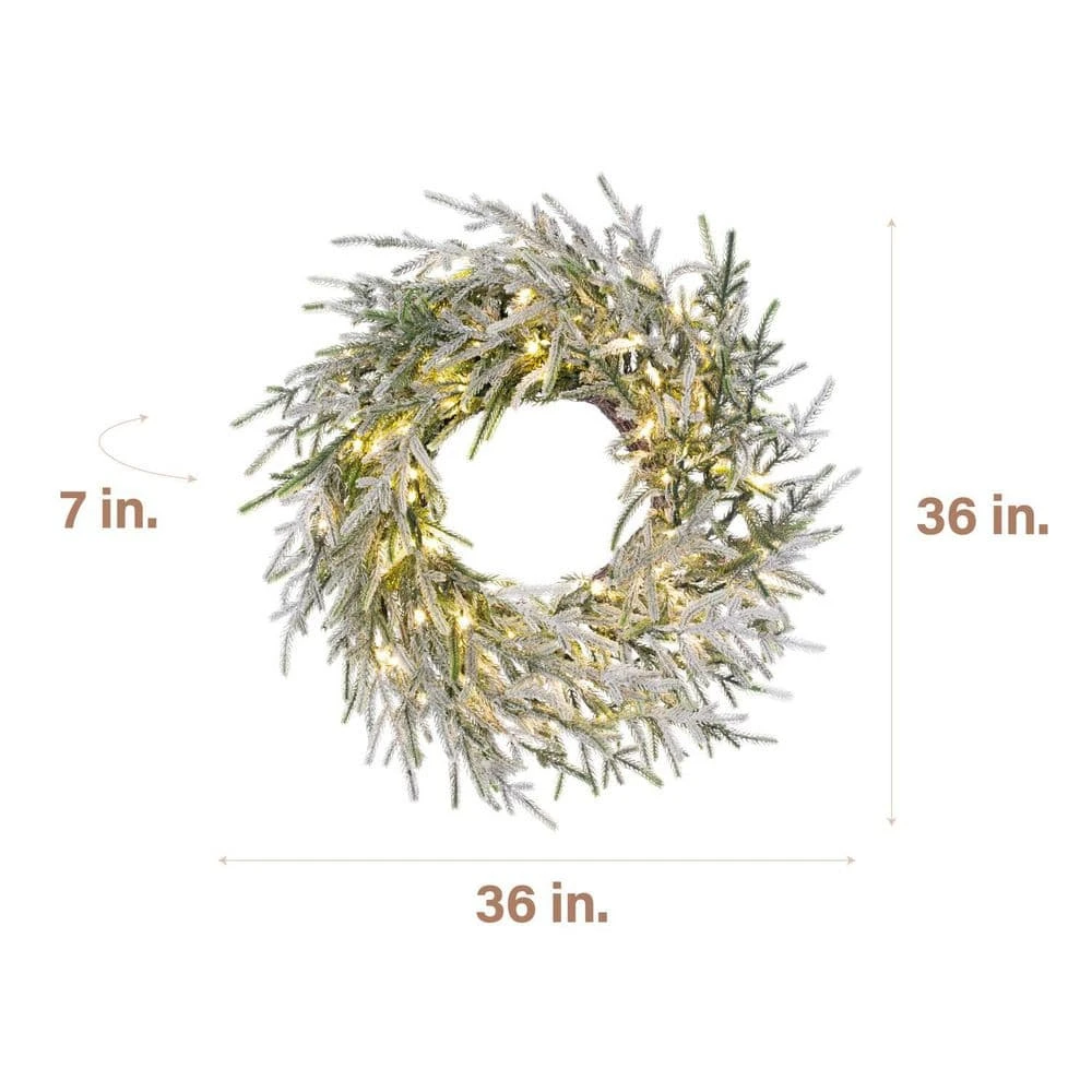 36 In. Light Flocked Battery Operated Prelit LED Artificial Christmas Wreath With Timer 4 36 In. Light Flocked Battery Operated Prelit LED Artificial Christmas Wreath With Timer - Image 2