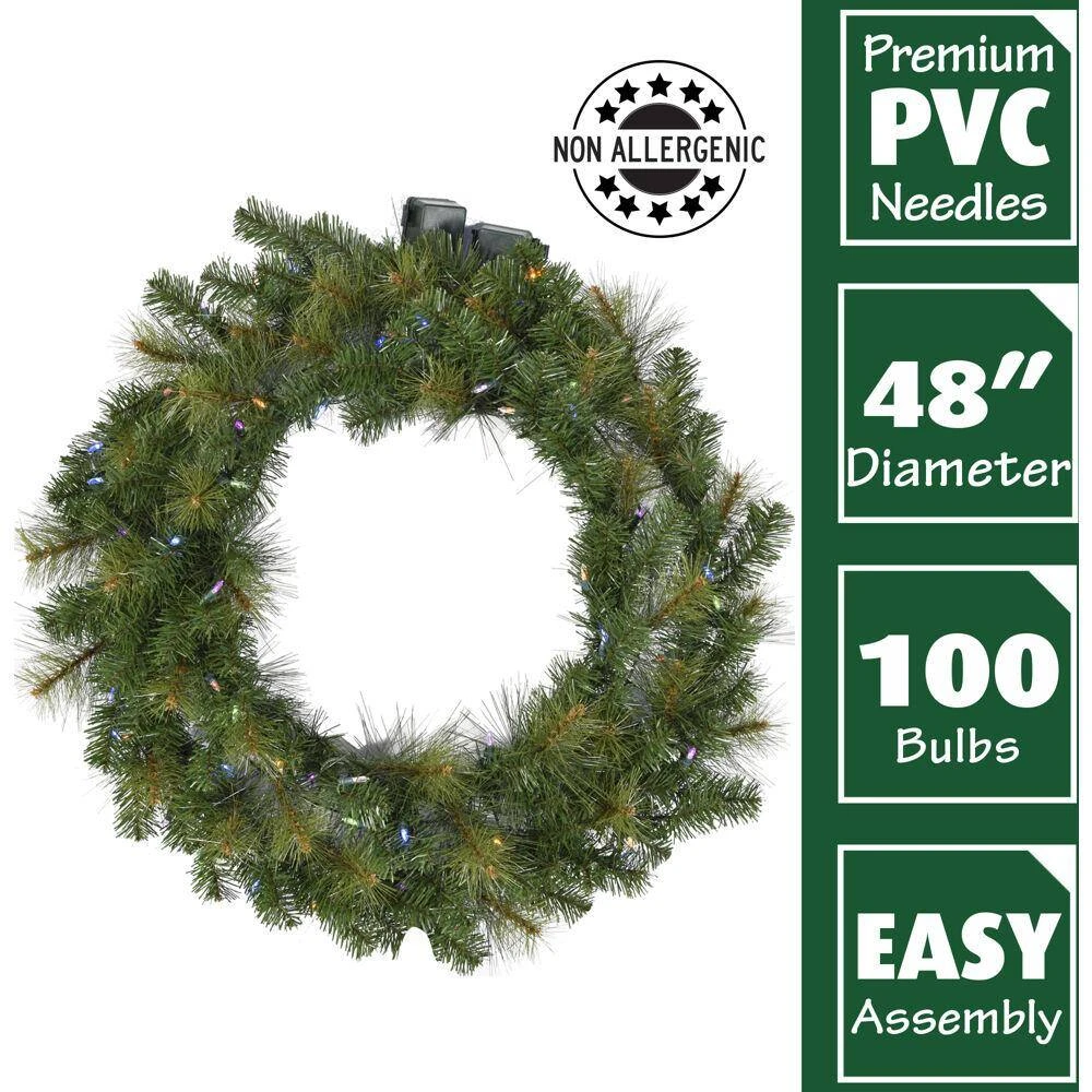 48 In. Southern Peace Artificial Holiday Wreath With Multi-Colored Battery-Operated LED String Lights 6 48 In. Southern Peace Artificial Holiday Wreath With Multi-Colored Battery-Operated LED String Lights - Image 4