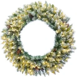 48 In. Pre-Lit LED Artificial Christmas Wreath With Pinecones