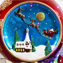 34.5 In. Christmas Musical Santa And Flying Sleigh Ornament In Red With Long-Lasting LED Lights -Christmas Decor Shop fraser hill farm christmas yard decorations ffrs034 orn3 rd 44 1000