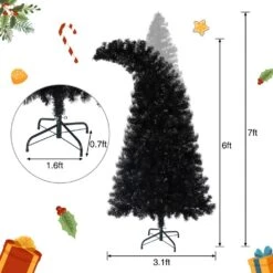 6 Ft. Whimsical Black Curved Holly Artificial Christmas Tree Arrangement With 900 Tips And 250 2-color LED Lights -Christmas Decor Shop fresh christmas plants ff ct21 h 1f 1000