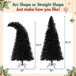 6 Ft. Whimsical Black Curved Holly Artificial Christmas Tree Arrangement With 900 Tips And 250 2-color LED Lights -Christmas Decor Shop fresh christmas plants ff ct21 h 44 1000