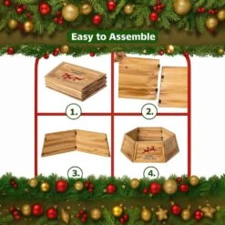 Natural Wood Christmas Tree Collar With Deer Pattern Panels Foldable Ring Box Cover And Festive Base Wrap -Christmas Decor Shop gardenised christmas tree collars qi004868 1f 1000