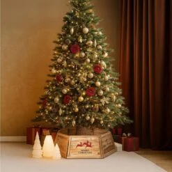 Natural Wood Christmas Tree Collar With Deer Pattern Panels Foldable Ring Box Cover And Festive Base Wrap -Christmas Decor Shop gardenised christmas tree collars qi004868 44 1000