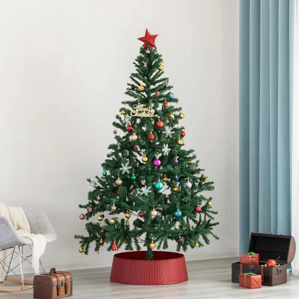 Red Plastic Large Rattan Christmas Tree Skirt 7 Red Plastic Large Rattan Christmas Tree Skirt - Image 5