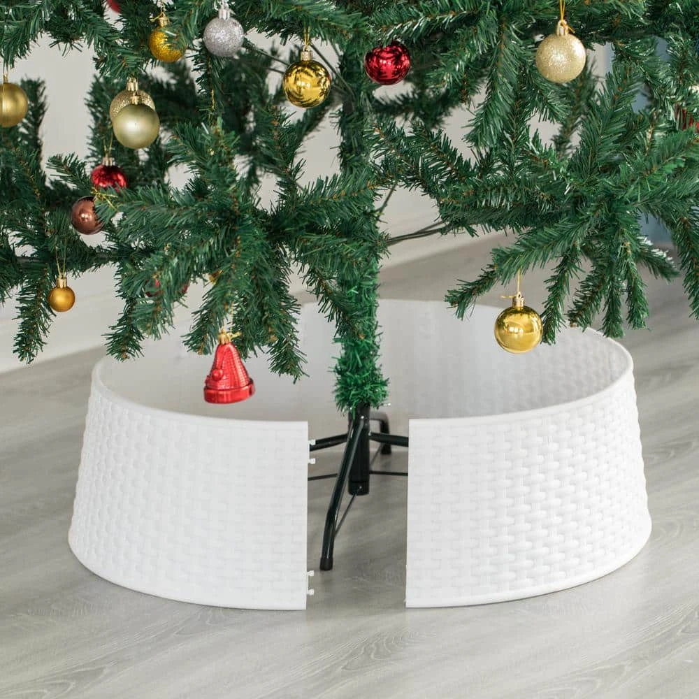 White Plastic Large Rattan Christmas Tree Skirt 11 White Plastic Large Rattan Christmas Tree Skirt - Image 9