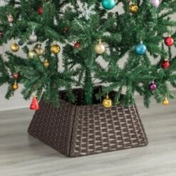 Brown Plastic, Rattan Foldable Christmas Tree Skirt Collar Basket, Ring Base Stand Cover 18 Brown Plastic, Rattan Foldable Christmas Tree Skirt Collar Basket, Ring Base Stand Cover -Christmas Decor Shop gardenised christmas tree skirts qi004155 br 44 1000