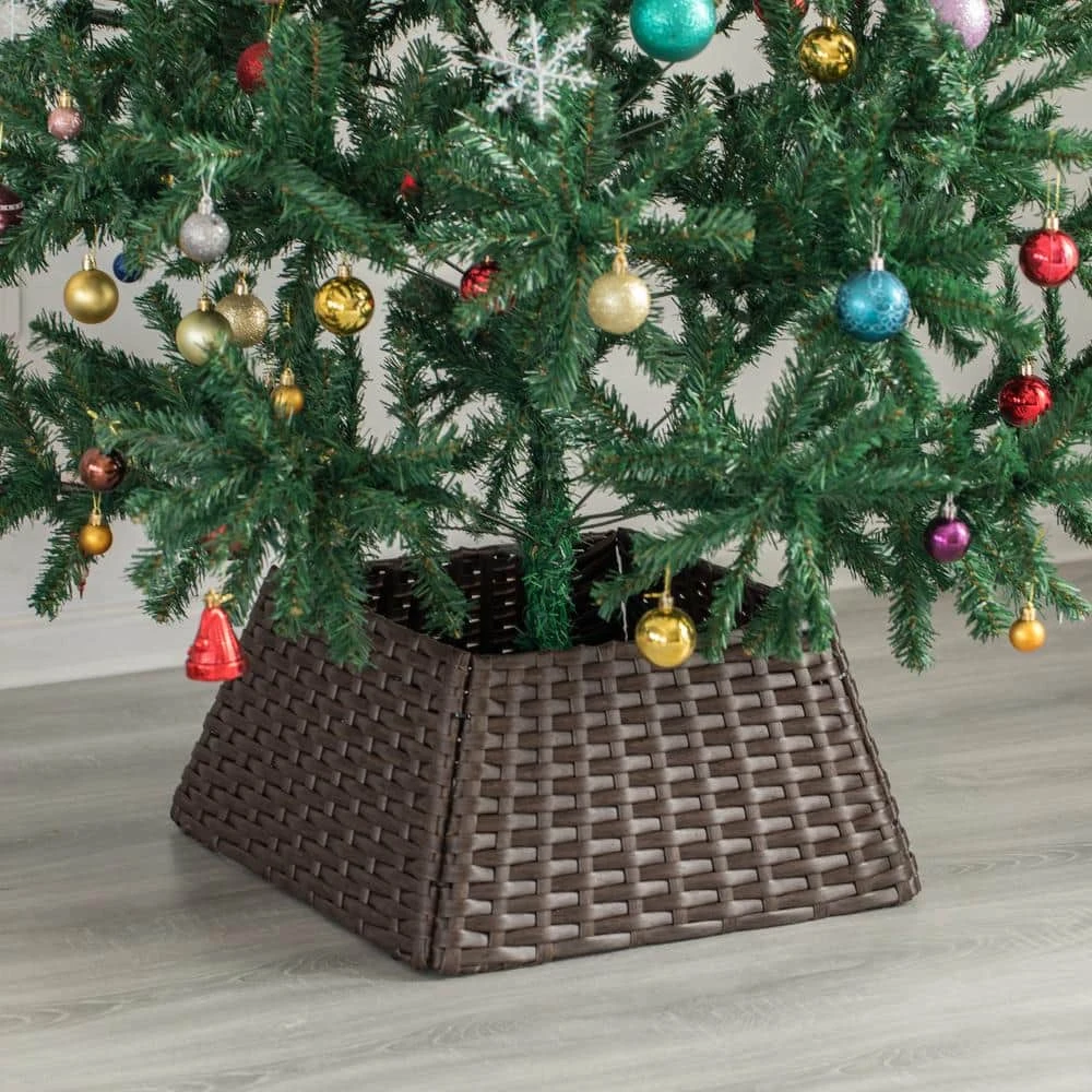 Brown Plastic, Rattan Foldable Christmas Tree Skirt Collar Basket, Ring Base Stand Cover 9 Brown Plastic, Rattan Foldable Christmas Tree Skirt Collar Basket, Ring Base Stand Cover - Image 7
