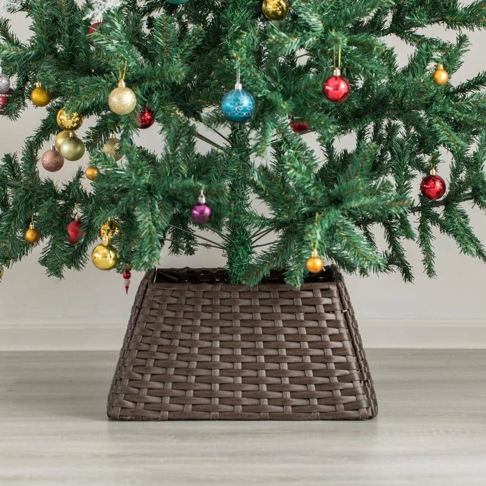 Brown Plastic, Rattan Foldable Christmas Tree Skirt Collar Basket, Ring Base Stand Cover 7 Brown Plastic, Rattan Foldable Christmas Tree Skirt Collar Basket, Ring Base Stand Cover - Image 5