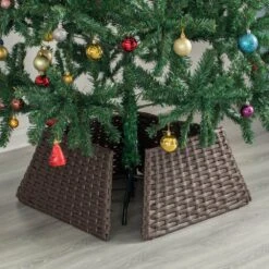 Brown Plastic, Rattan Foldable Christmas Tree Skirt Collar Basket, Ring Base Stand Cover 14 Brown Plastic, Rattan Foldable Christmas Tree Skirt Collar Basket, Ring Base Stand Cover -Christmas Decor Shop gardenised christmas tree skirts qi004155 br 66 1000