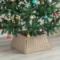 Grey Plastic, Rattan Foldable Christmas Tree Skirt Collar Basket, Ring Base Stand Cover -Christmas Decor Shop gardenised christmas tree skirts qi004155 gy 44 1000