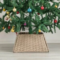 Grey Plastic, Rattan Foldable Christmas Tree Skirt Collar Basket, Ring Base Stand Cover -Christmas Decor Shop gardenised christmas tree skirts qi004155 gy 4f 1000