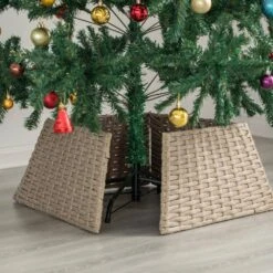 Grey Plastic, Rattan Foldable Christmas Tree Skirt Collar Basket, Ring Base Stand Cover -Christmas Decor Shop gardenised christmas tree skirts qi004155 gy 66 1000