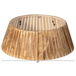 Natural Wood Christmas Tree Collar Box With Slatted Panel Design Foldable Tapered Base Cover -Christmas Decor Shop gardenised christmas tree skirts qi004869 44 1000