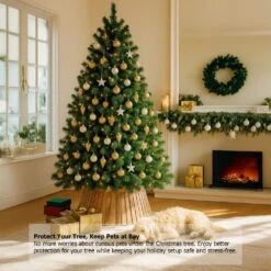 Natural Wood Christmas Tree Collar Box With Slatted Panel Design Foldable Tapered Base Cover -Christmas Decor Shop gardenised christmas tree skirts qi004869 4f 1000