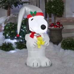 3.5 Ft. Airblown-Snoopy Holding Woodstock Platinum Accents-SM-Peanuts -Christmas Decor Shop gemmy christmas inflatables g 118001 4f 1000