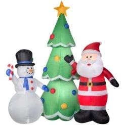12 Ft. W X 13 Ft. H Inflatable Santa And Snowman Tree Scene