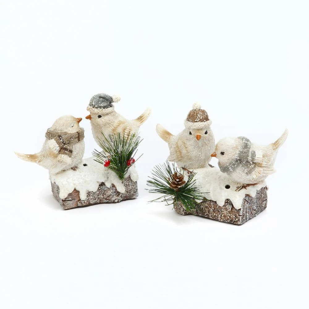 4 .9 In. H Chirping Snowbirds On Log (Set Of 2) 3 4 .9 In. H Chirping Snowbirds On Log (Set Of 2)