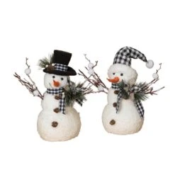 18 In. H Holiday Snowman With Pine And Fabric Bow (Set Of 2)