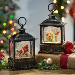 10 In. H B/O Lighted Spinning Water Globe Lantern With Cardinal Design -Christmas Decor Shop gerson international christmas figurines 2548250ec a 31 1000