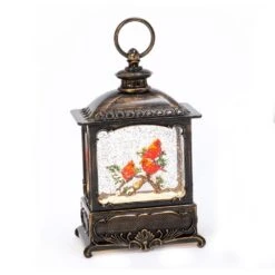 10 In. H B/O Lighted Spinning Water Globe Lantern With Cardinal Design