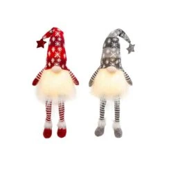 27 In. H B/O Lighted Holiday Plush Gnome Shelf Sitter (Set Of 2)