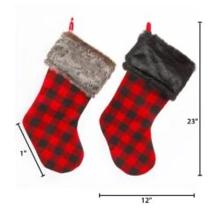 23 In. L Faux Fur Trimmed Buffalo Plaid Christmas Stockings (Set Of 4) -Christmas Decor Shop gerson international christmas stockings 2429720ec 4f 1000