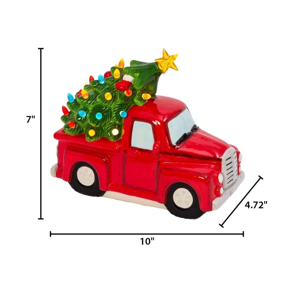 7.48 In. H Christmas Village B/O Lighted Dolomite Holiday Truck With Tree 4 7.48 In. H Christmas Village B/O Lighted Dolomite Holiday Truck With Tree - Image 2