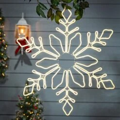 30.7 In. High Electric LED Cool White Neon Lit Hanging Snow Flake With Outdoor Adaptor -Christmas Decor Shop gerson international christmas window decorations 2504520ec 4f 1000