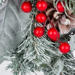 24 In. Snowy Pine Artificial Christmas Wreath With Red Berries Cone And Red Bow -Christmas Decor Shop gerson international christmas wreaths 2376450ec fa 1000