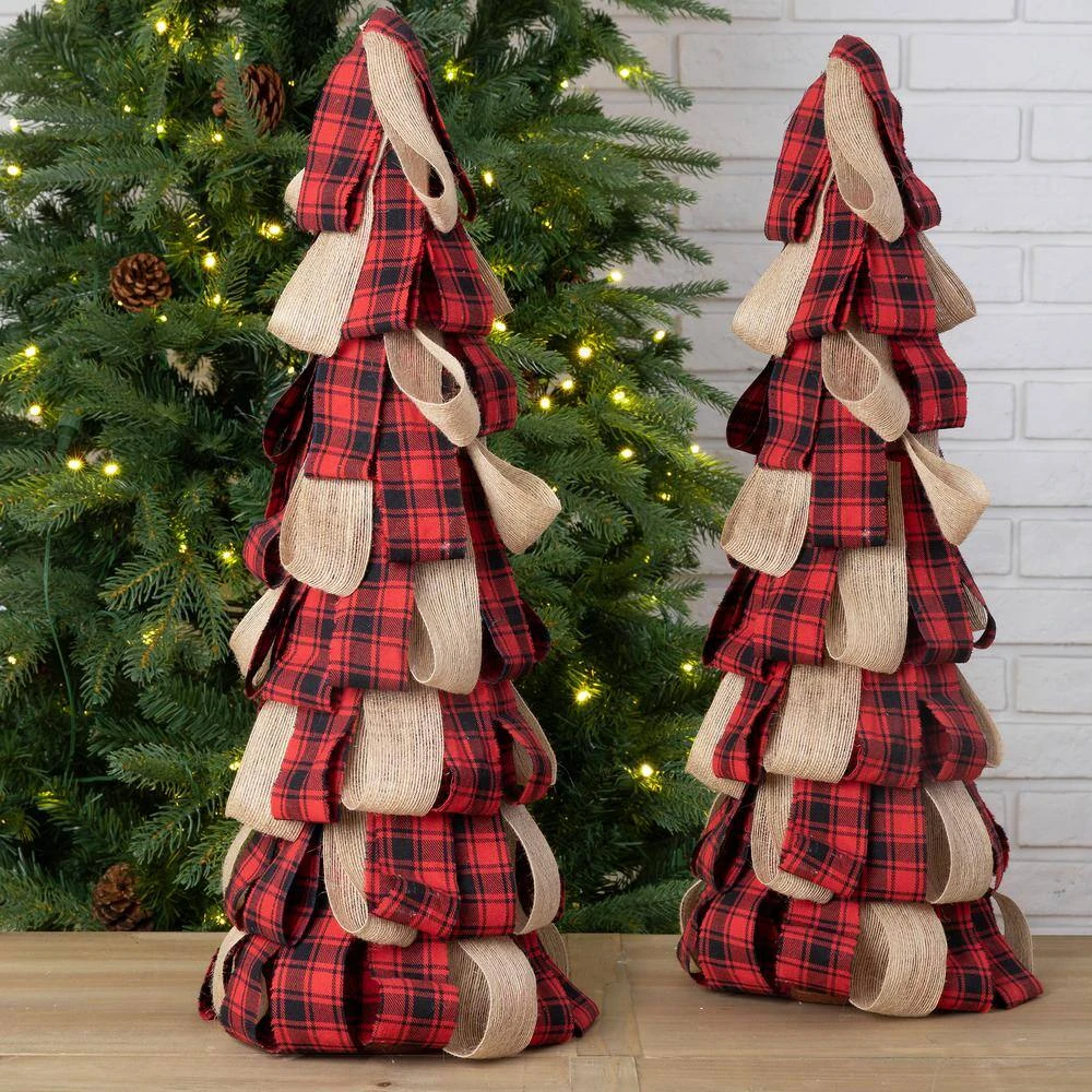 17 In. H Plaid Fabric/Burlap Table Tree (Set Of 2) 4 17 In. H Plaid Fabric/Burlap Table Tree (Set Of 2) - Image 2