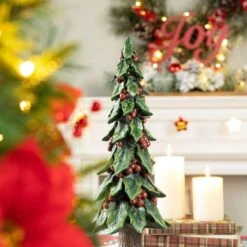 20 In. H Resin Christmas Red Berry Table Tree Decor -Christmas Decor Shop glitzhome christmas figurines 2009800010 44 1000