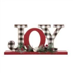 5.91 In. H Christmas Wooden Plaid JOY And Noel Tabletop Decor (Set Of 2) -Christmas Decor Shop glitzhome christmas figurines 2009900017 4f 1000