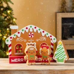 8.5 In. H Wooden Christmas Gingerbread House Table Decor (Set Of 4) -Christmas Decor Shop glitzhome christmas figurines 2009900064 31 1000