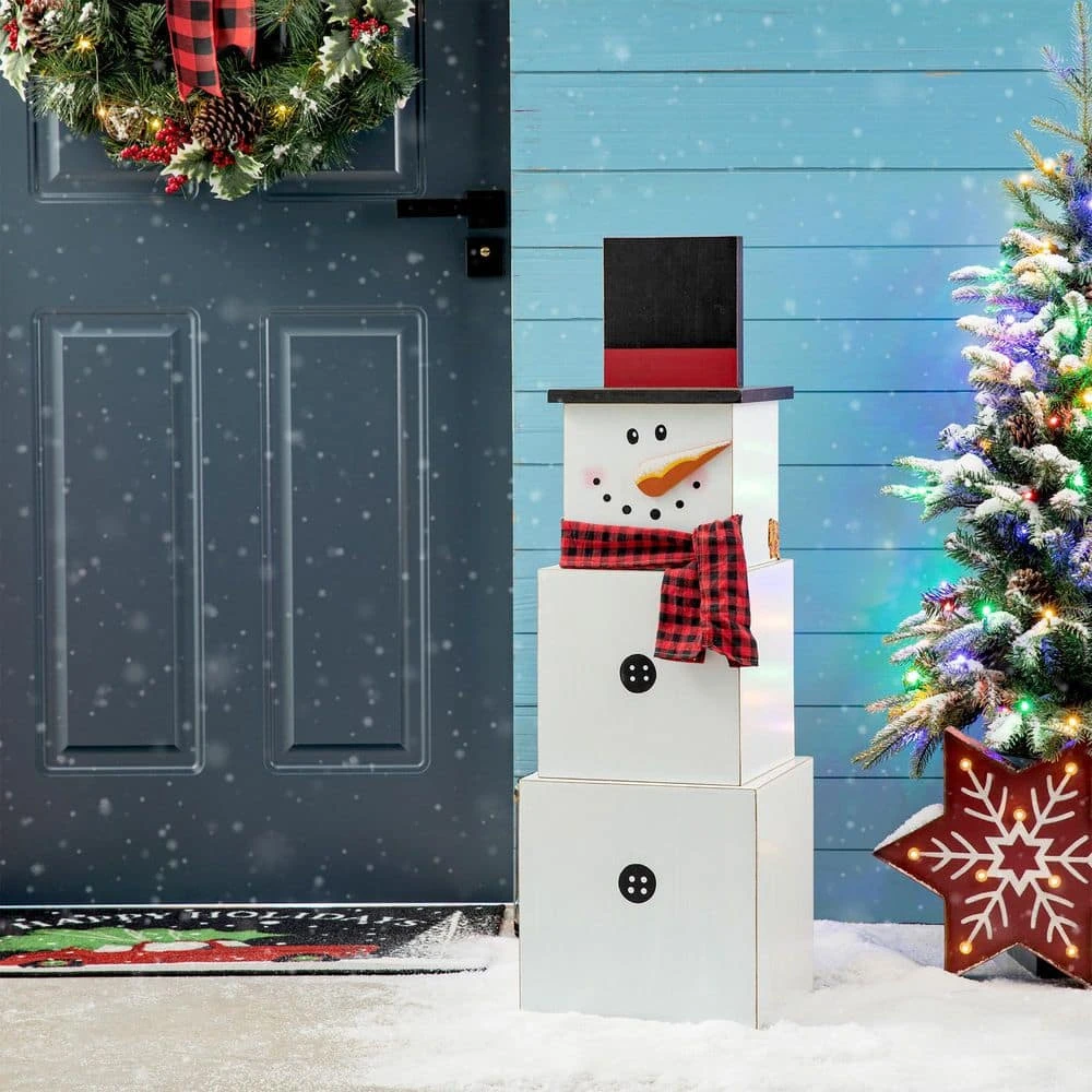 36.22 In. H Wooden Double-Sided Snowman/Scarecrow Porch Decor 3 36.22 In. H Wooden Double-Sided Snowman/Scarecrow Porch Decor