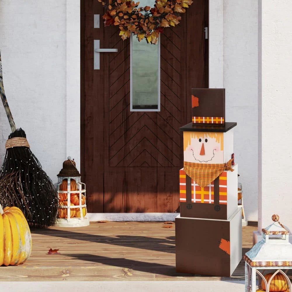 36.22 In. H Wooden Double-Sided Snowman/Scarecrow Porch Decor 5 36.22 In. H Wooden Double-Sided Snowman/Scarecrow Porch Decor - Image 3