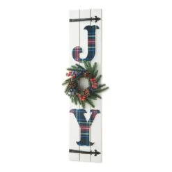 36 In. H Wood Plaid "JOY" Porch Decor W/Wreath -Christmas Decor Shop glitzhome christmas figurines 2010100059 44 1000